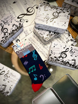 Calcetines en Caja de Lata 'Notas Musicales' - Azul