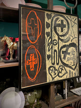 Xilografía Numerada y Firmada 'Montjuic - Serie Crema' Negro y Rojo - Victor Mira