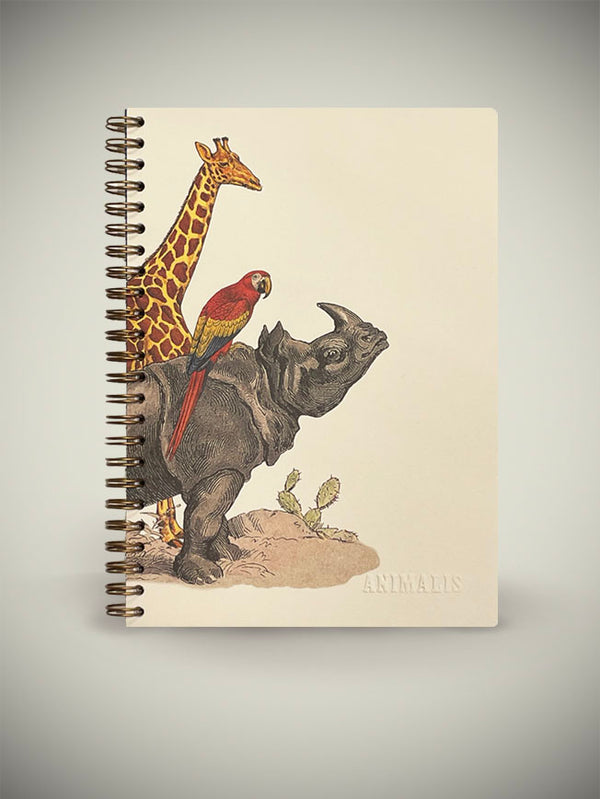 Libreta de Espiral A5 'Animalis' - Rinoceronte, Loro y Jirafa