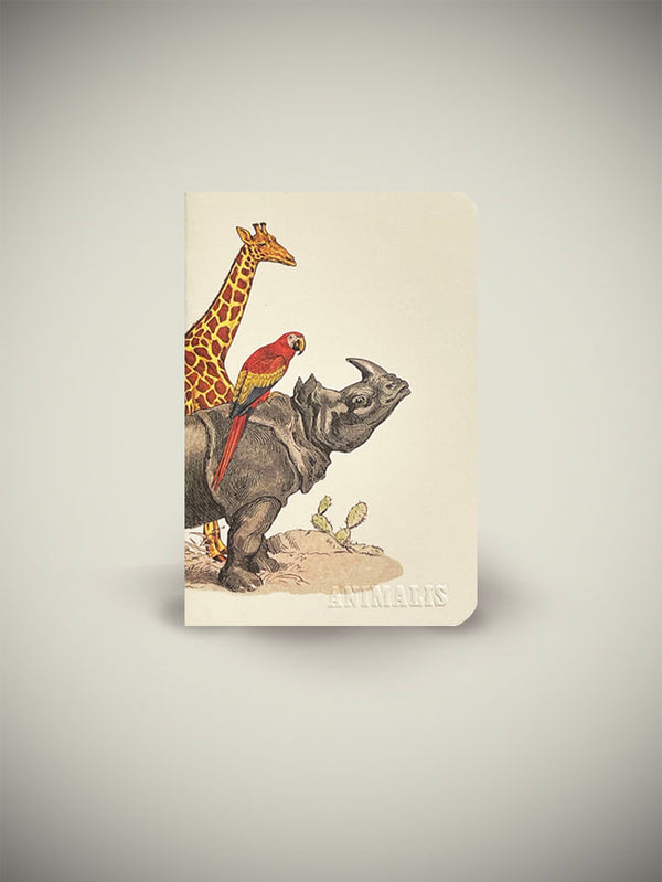 Mini Libreta 'Animalis' - Rinoceronte, Loro y Jirafa