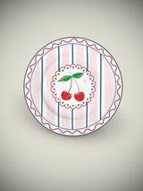 Plato de Postre de Porcelana 'Fruit Mania' Cerezas y Rayas