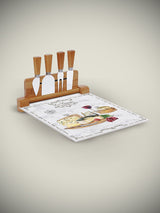 Tabla de Cortar de Cristal y 4 Cuchillos 'Les Fromages'