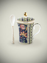 Taza para Infusiones con Tapa y Cuchara 'Glamour' - Paisley Blue - 320 ml