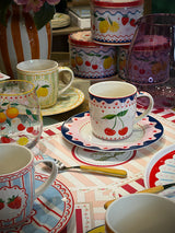 Plato de Postre de Porcelana 'Fruit Mania' Cerezas y Rayas