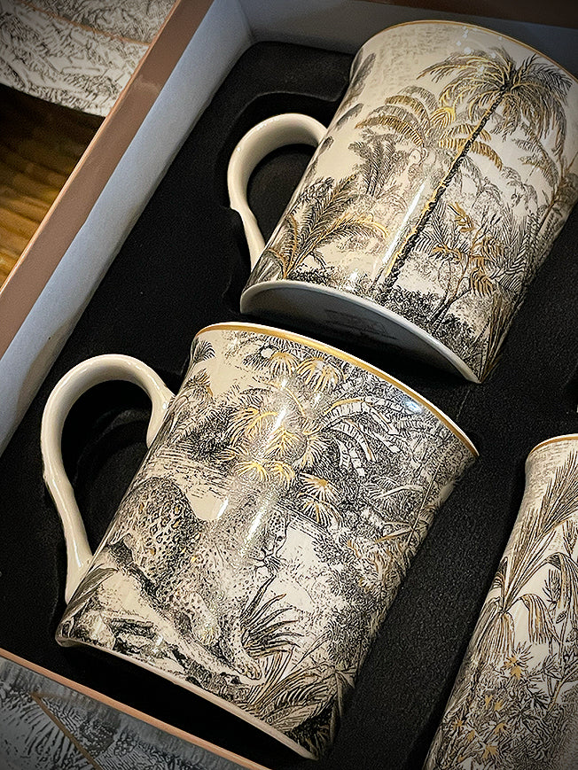 Set of 4 Porcelain Mugs 'Retro Jungle' - 300 ml