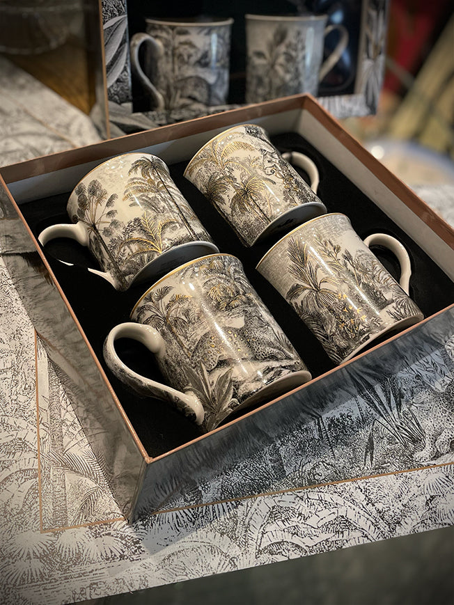 Set of 4 Porcelain Mugs 'Retro Jungle' - 300 ml