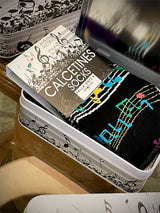 Calcetines en Caja de Lata 'Partituras Musicales' - Negro