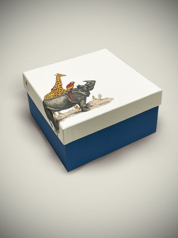 Caja 'Animalis' Grande - Rinoceronte, Loro y Jirafa - 25x25x12 cm