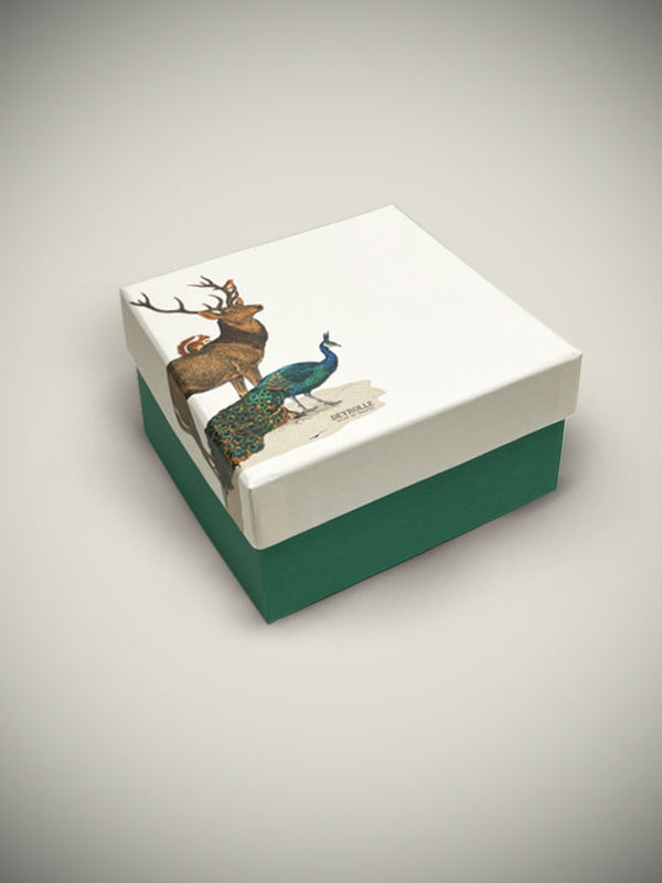 Small 'Animalis' Box - Peacock, Deer and Squirrel - 16x16x10 cm