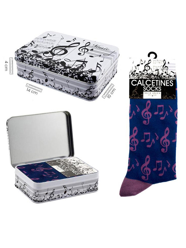 Calcetines en Caja de Lata 'Música' - Azul
