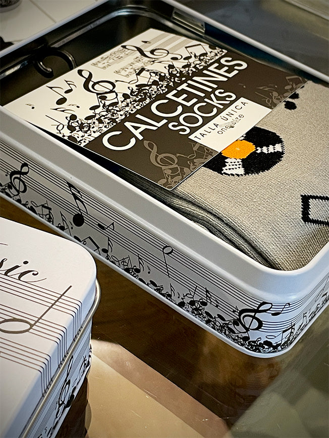 Calcetines en Caja de Lata 'Discos' - Gris