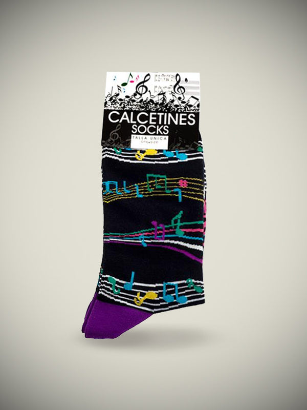 Calcetines en Caja de Lata 'Partituras Musicales' - Negro