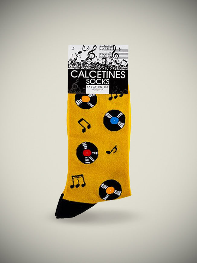 Calcetines en Caja de Lata 'Discos' - Mostaza