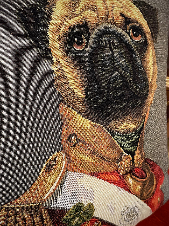 cojin-jacquard-belga-perro-carlino-vestido-de-uniforme