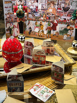 Pequeña Tarjeta de Navidad y Adviento 'Casas de Navidad' - Beige