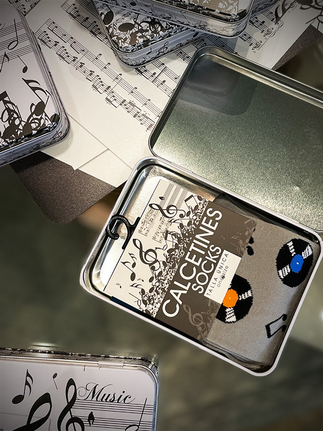 Calcetines en Caja de Lata 'Discos' - Gris