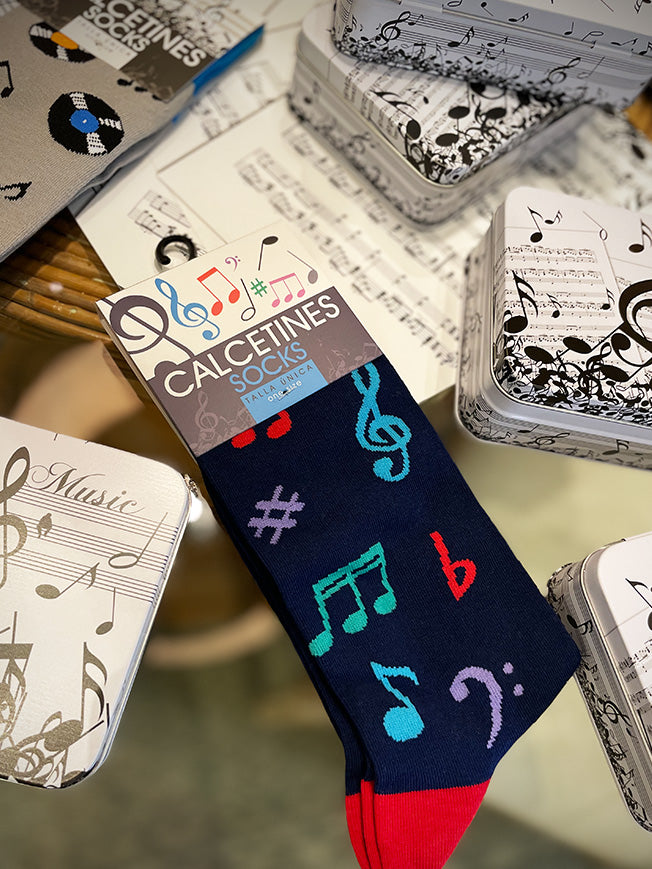 Calcetines en Caja de Lata 'Notas Musicales' - Azul