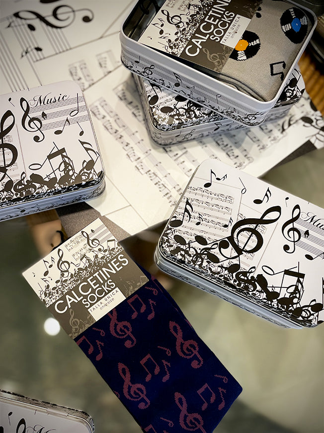 Calcetines en Caja de Lata 'Música' - Azul