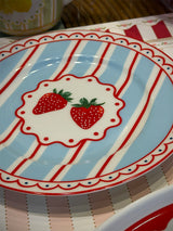 Plato de Postre de Porcelana 'Fruit Mania' Fresas y Rayas