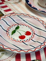 Plato de Postre de Porcelana 'Fruit Mania' Cerezas y Rayas