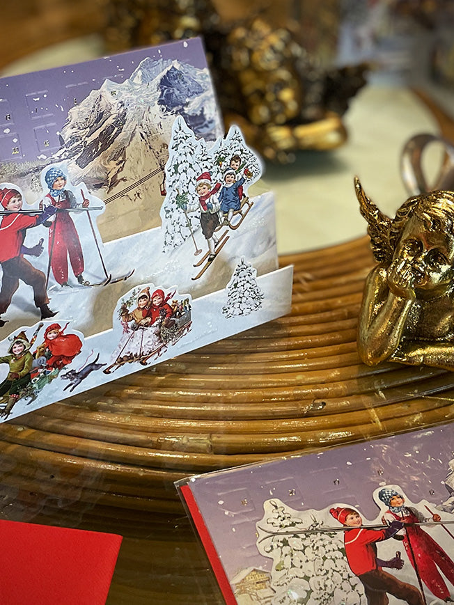 Tarjeta de Navidad y Adviento 'Paisajes de Invierno' - Esquiadores