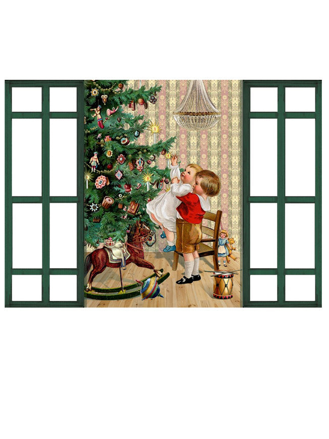 Tarjeta de Navidad y Adviento 'Ventana Nostálgica' - Verde