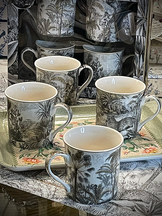 Set of 4 Porcelain Mugs 'Retro Jungle' - 300 ml