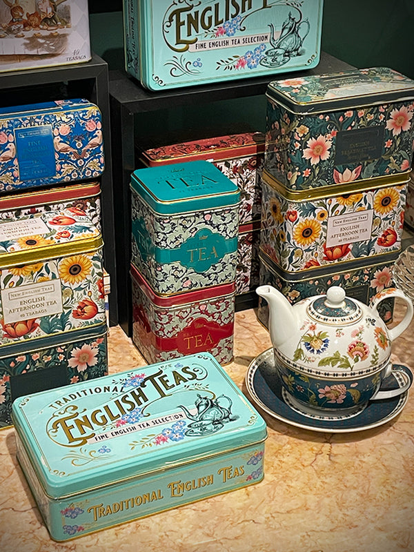 Vintage Victorian Tea Tin - 72 Tea Bags English Breakfast, Afternoon and Earl Grey