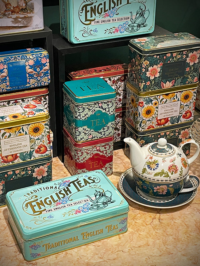 Vintage Victorian Tea Tin - 72 Tea Bags English Breakfast, Afternoon and Earl Grey
