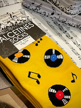 Calcetines en Caja de Lata 'Discos' - Mostaza