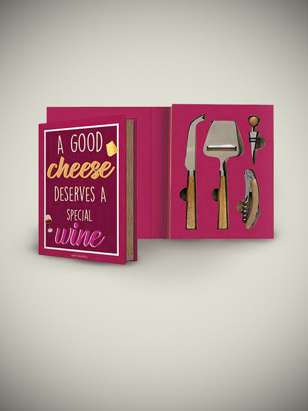 Gift Novels Cheese and Wine Utensil Set - A Good Cheese Deserves a Special Wine