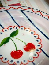 Plato de Postre de Porcelana 'Fruit Mania' Cerezas y Rayas