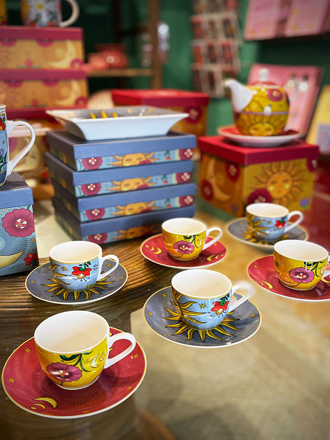 Juego de 6 Tazas y Platos de Café  'Sun & Moon'