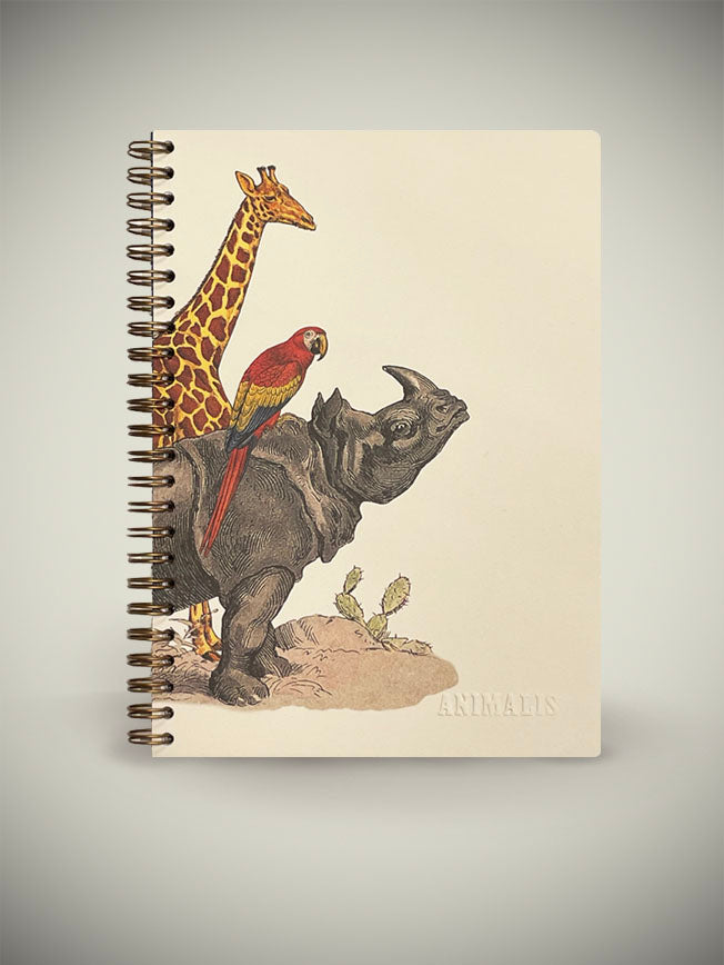 A5 Spiral Notebook 'Animalis' - Rhinoceros, Parrot and Giraffe