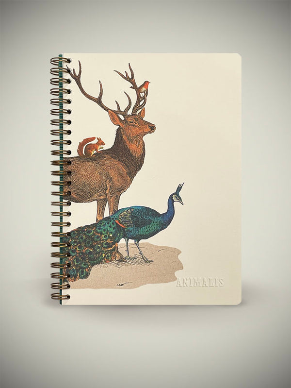 A5 Spiral Notebook 'Animalis' - Peacock, Deer and Squirrel