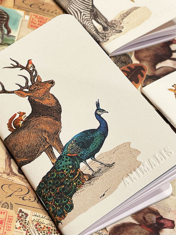 Mini Notebook 'Animalis' - Peacock, Deer and Squirrel