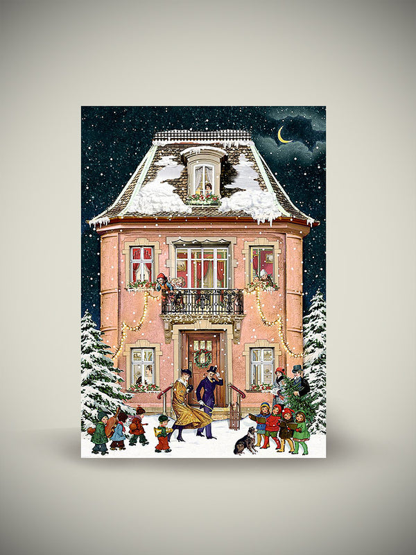 Tarjeta Calendario de Adviento 'Casa de Navidad' - Rosada