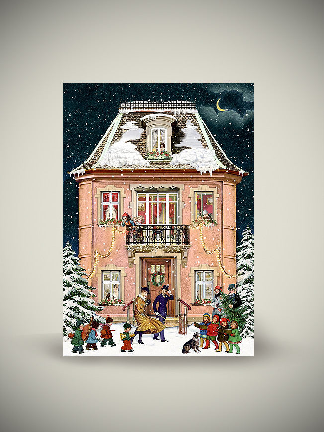 Tarjeta Calendario de Adviento 'Casa de Navidad' - Rosada