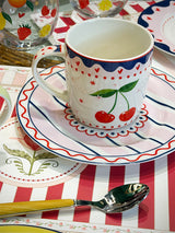 Plato de Postre de Porcelana 'Fruit Mania' Cerezas y Rayas