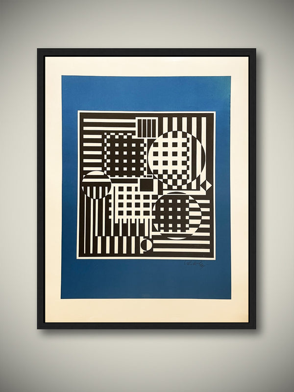 Serigrafía H.C. 'Azul, Blanco y Negro Geométrico' - Victor Vasarely