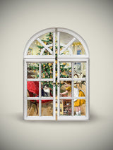 Tarjeta de Navidad y Adviento 'Ventana Nostálgica' - Blanca