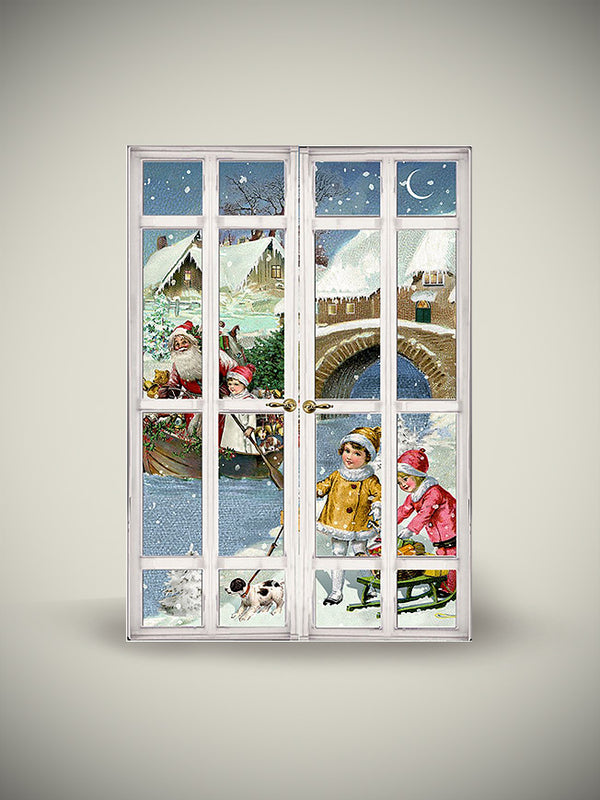 Christmas and Advent Card 'Nostalgic Window' - White with Landscapes
