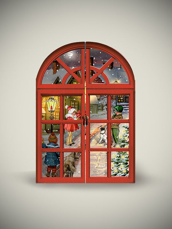 Christmas and Advent Card 'Nostalgic Window' - Red