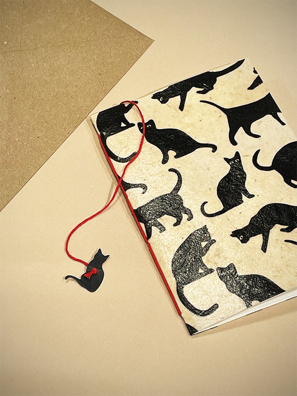 Greeting Card 'Patchwork Black Cats' - Handmade
