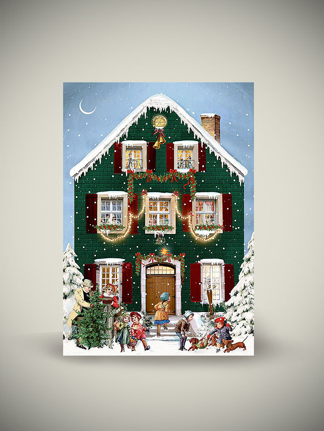 Tarjeta Calendario de Adviento 'Casa de Navidad' - Verde