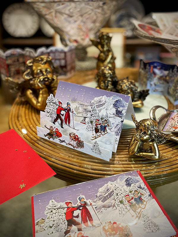 Tarjeta de Navidad y Adviento 'Paisajes de Invierno' - Esquiadores