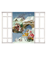 Tarjeta de Navidad y Adviento 'Ventana Nostálgica' - Blanca con Paisaje