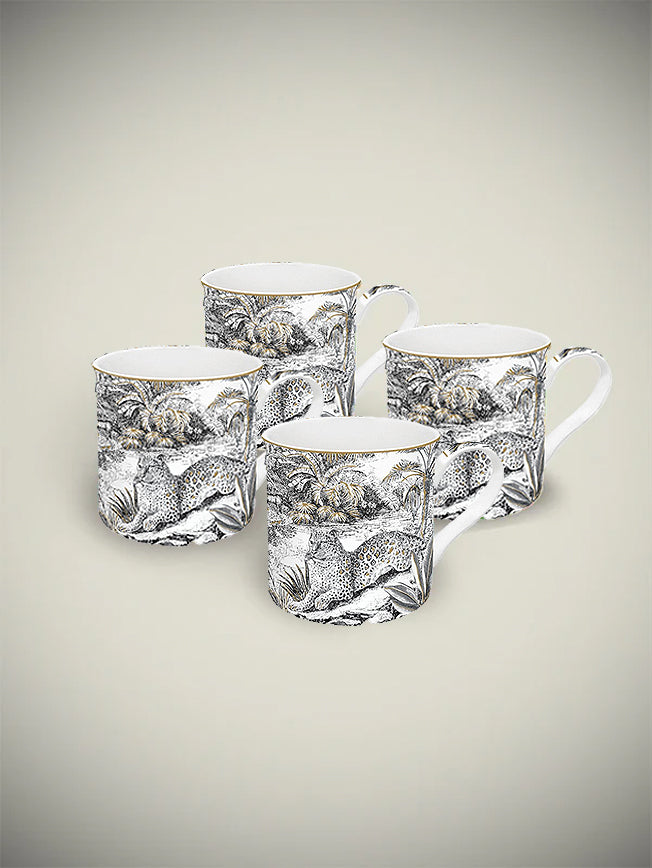 Set of 4 Porcelain Mugs 'Retro Jungle' - 300 ml