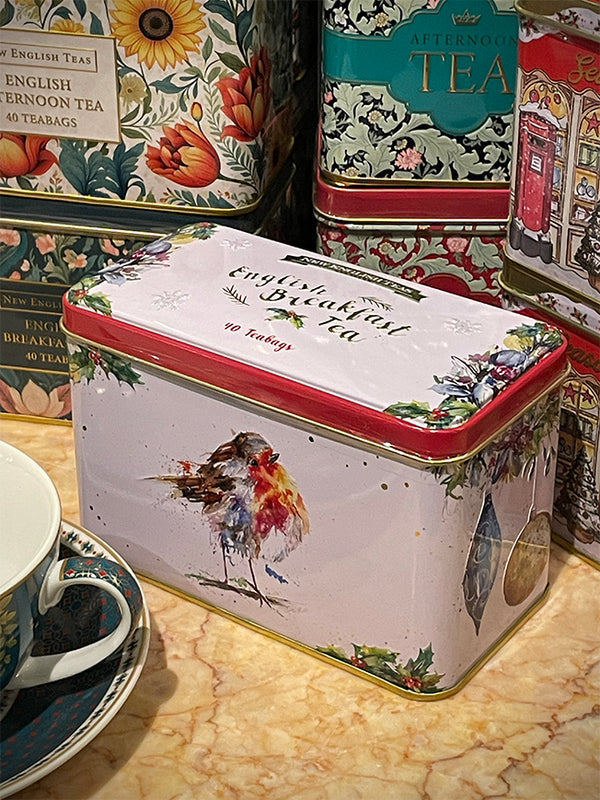 'Christmas Robin' Tea Tin - 40 English Breakfast Tea Bags