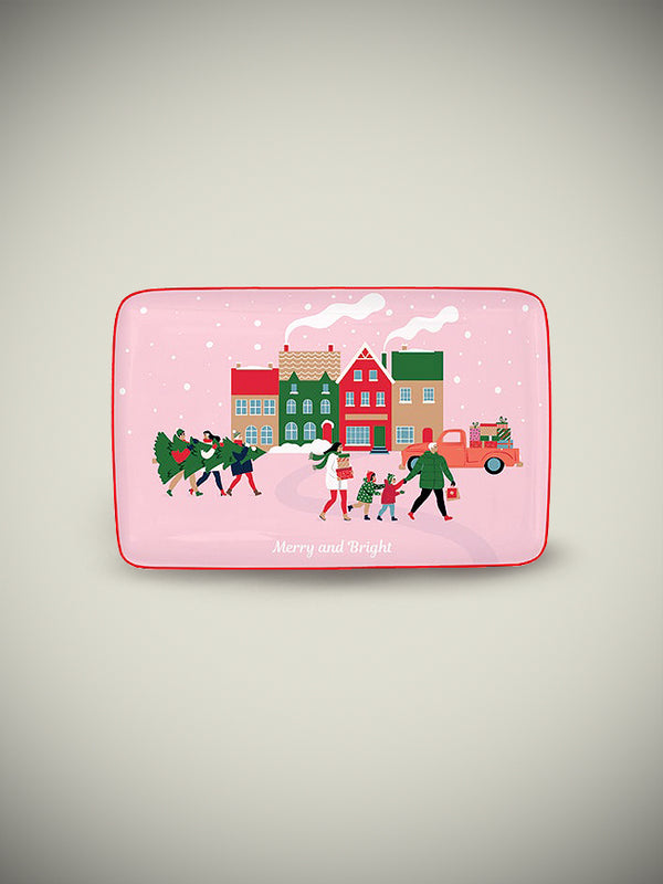 Bandeja Rectangular Porcelana 'Christmas Twist' - 22x14 cm